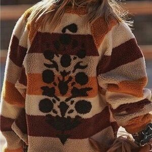 Free People Logo Striped Rocky Ridge Fleece Jacket